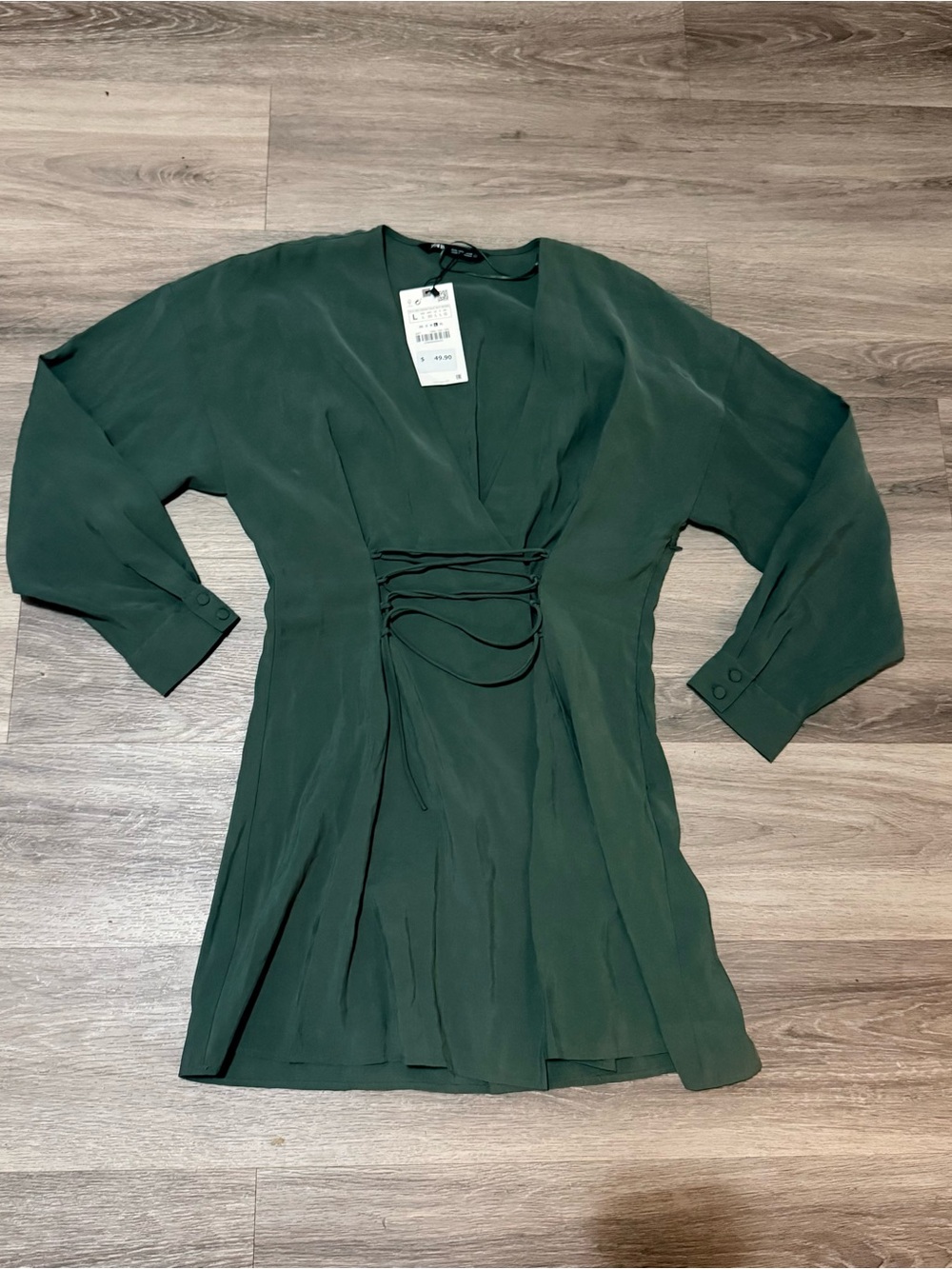 Zara Forest Green Wrap-Style Mini Dress